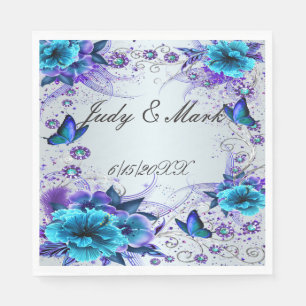 Blue Floral And Butterfly Paper Napkins