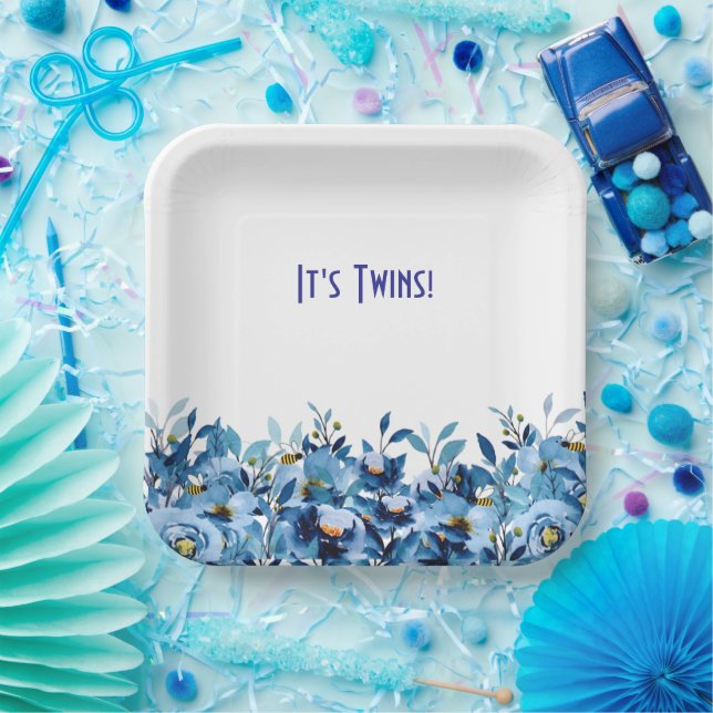 Blue Floral and Butterfly Paper Plate (Party)