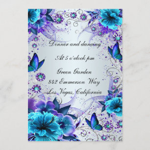 Blue Floral And Butterfly Reception Card
