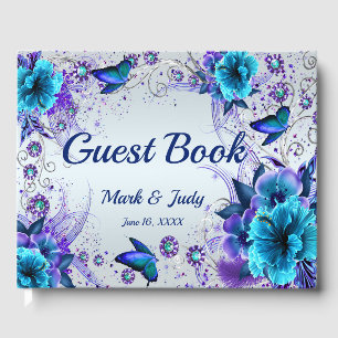 Blue Floral And Butterfly Wedding Guestbook