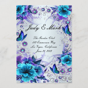 Blue Floral And Butterfly Wedding Menu Card