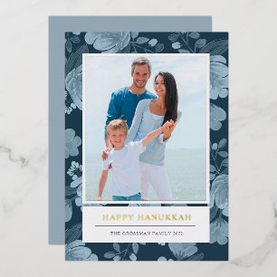 Blue Floral and Gold Hanukkah Photo