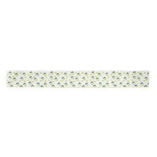 Blue floral and Green leaves: Satin Ribbon