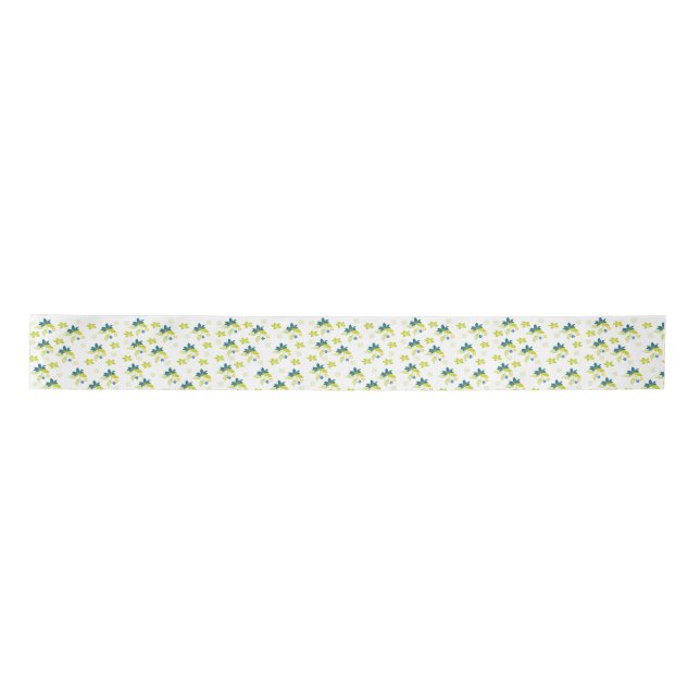 Blue floral and Green leaves: Satin Ribbon (Front)