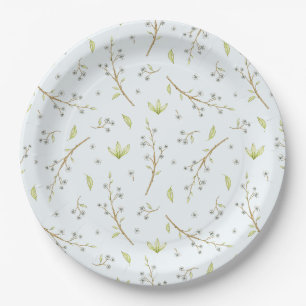 Blue Floral and Greenery boy baby shower  Paper Plate