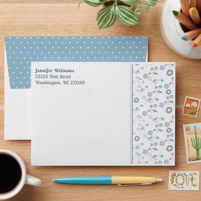 Blue Floral and Polka Dots Envelope (Desk)