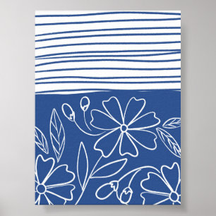Blue Floral and Striped – Modern Boho Botanic Poster