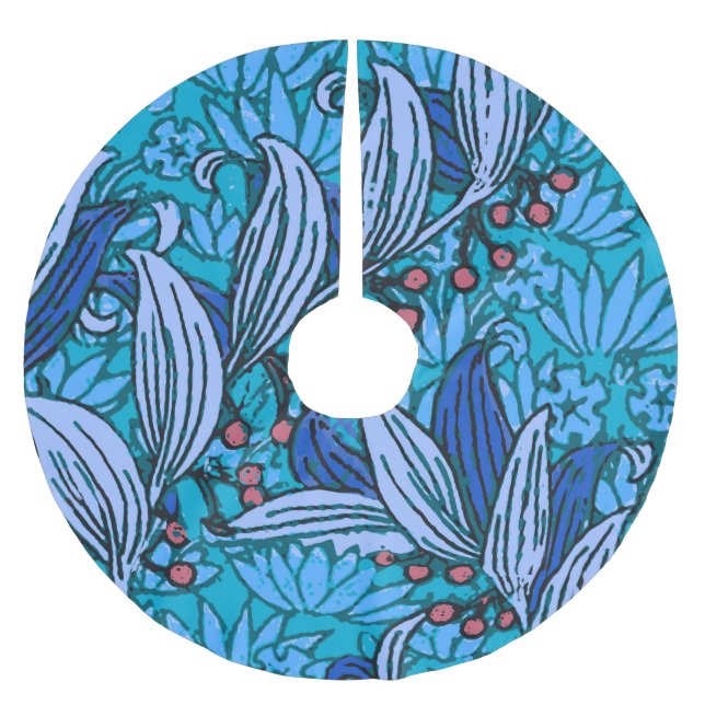 Blue Floral Antique Boho Modern Brushed Polyester Tree Skirt (Front)