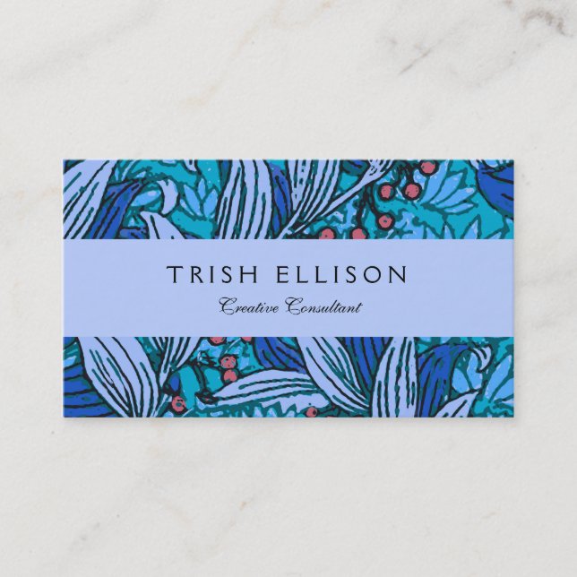 Blue Floral Antique Boho Modern Business Card (Front)
