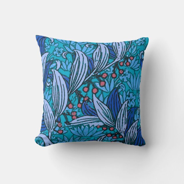 Blue Floral Antique Boho Modern Cushion (Front)