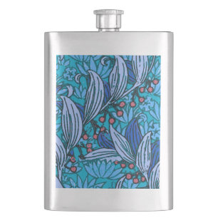 Blue Floral Antique Boho Modern Hip Flask