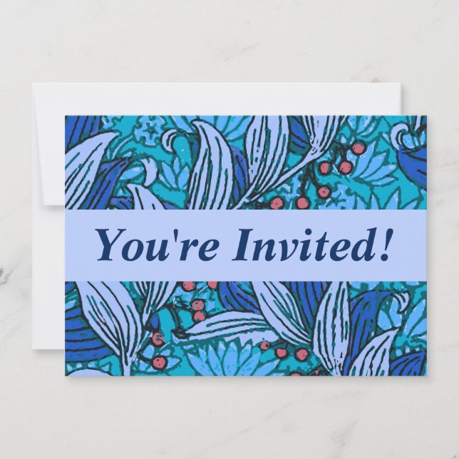 Blue Floral Antique Boho Modern Invitation (Front)