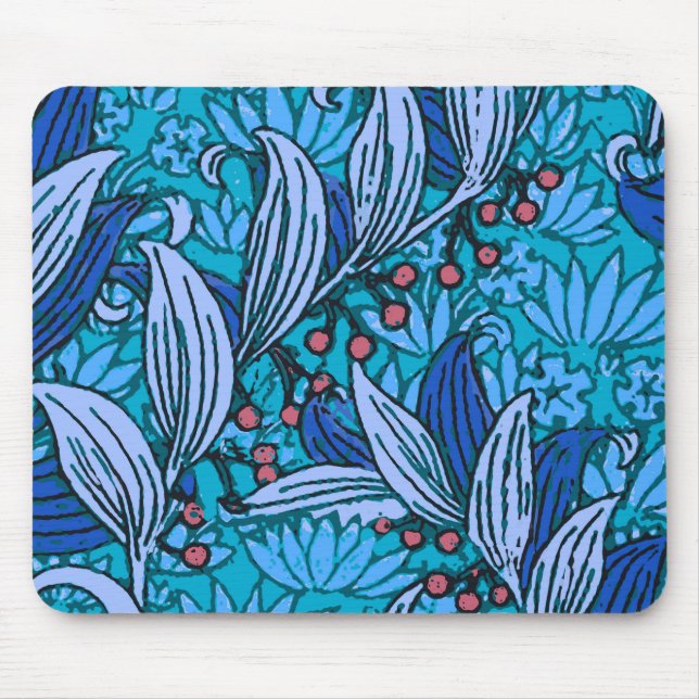 Blue Floral Antique Boho Modern Mouse Pad (Front)