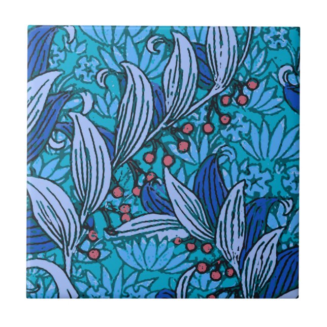 Blue Floral Antique Boho Modern Tile (Front)