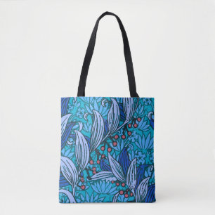 Blue Floral Antique Boho Modern Tote Bag