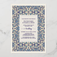Blue Floral Arabesque Wedding Invitation - La Boca