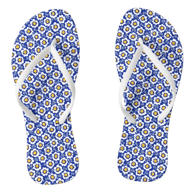 Blue Floral Arabic Pattern Pair of Flip Flops (Footbed)