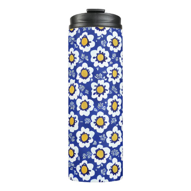 Blue Floral Arabic Pattern Thermal Tumbler (Front)