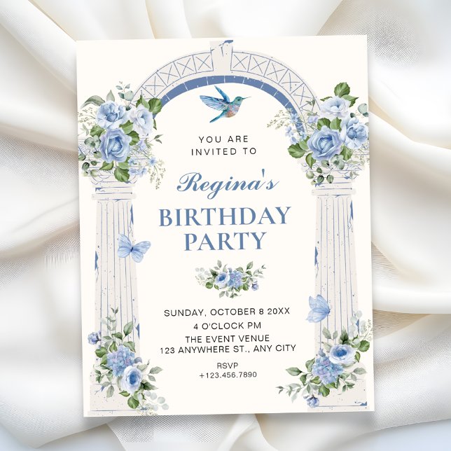 Blue floral arch birthday invitation (Creator Uploaded)