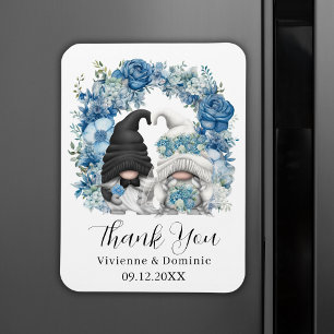 Blue Floral Arch Gnome Wedding Thank You Card Magnet