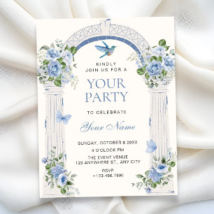 Blue floral arch invitation