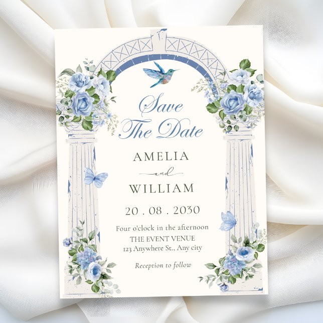Blue floral arch wedding save the date (Creator Uploaded)