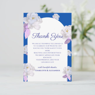 Blue Floral Arch Wedding Thank You Card
