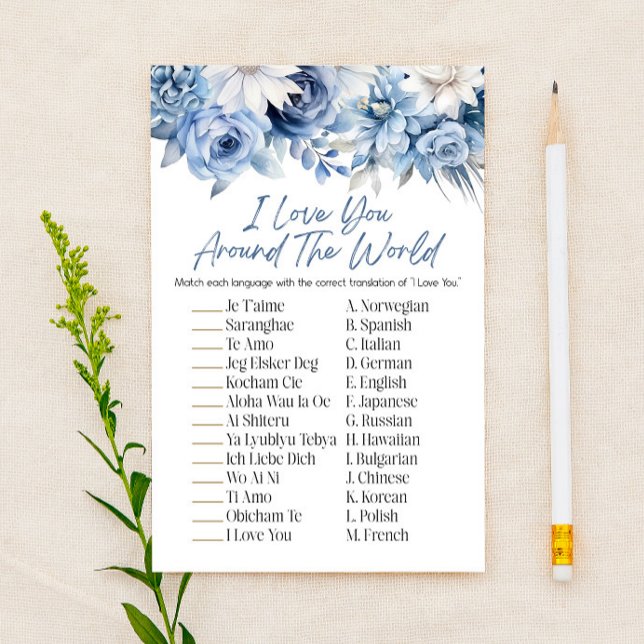 Blue Floral Around The World Bridal Shower Game  Stationery (Creator Uploaded)