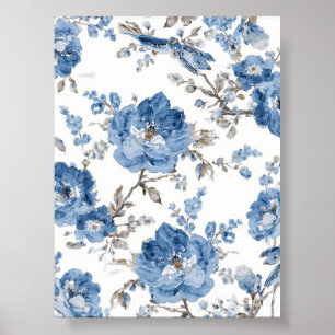 Blue Floral Art   Flower Poster