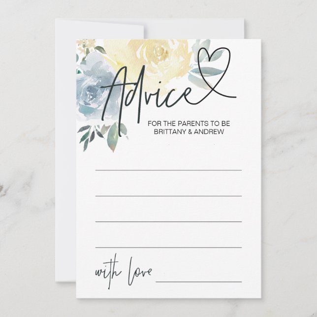 Blue Floral Baby Boy Shower Advice Game Card (Front)