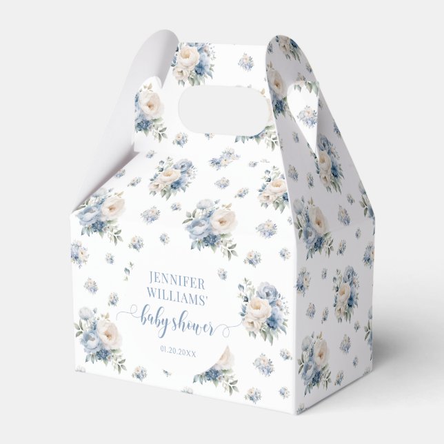 Blue floral baby boy shower candy favour box (Front Side)