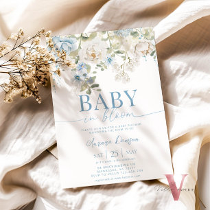 Blue Floral BABY IN BLOOM Baby Shower Invitation
