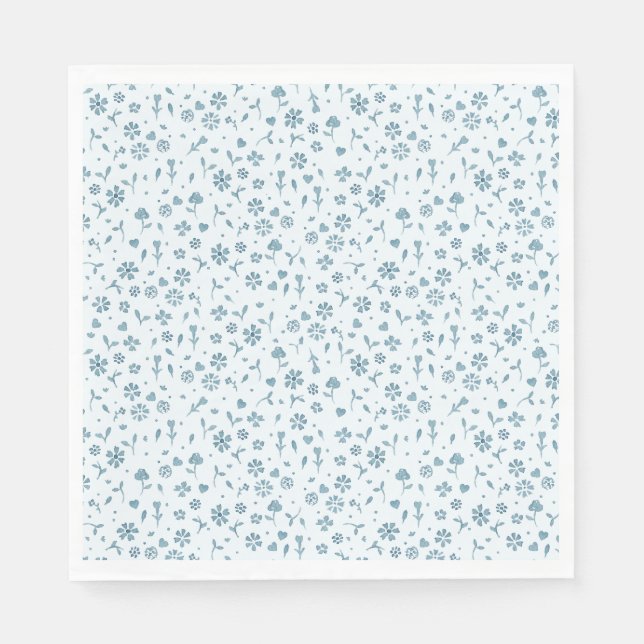 Blue Floral Baby in Bloom boy baby shower  Napkin (Front)