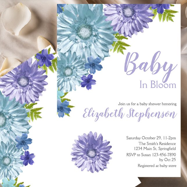 Blue Floral Baby In Bloom Floral Baby Shower Invitation (Creator Uploaded)