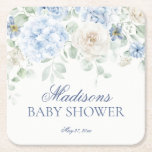 Blue Floral Baby in Bloom Hydrangea Baby Shower Square Paper Coaster<br><div class="desc">There is a baby in bloom! Introducing our Blue Floral Party Decor Collection, where soft blue hydrangeas and neutral florals blend seamlessly to bring a touch of elegance to your event. Each piece in this collection is adorned with delicate blooms, creating a serene and inviting atmosphere for any occasion. Elevate...</div>