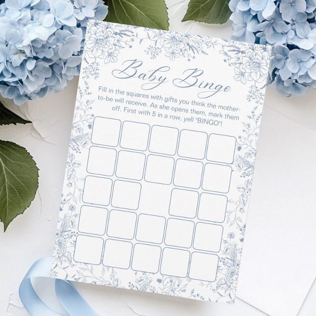Blue Floral Baby Shower Bingo Game Card (Creator Uploaded)