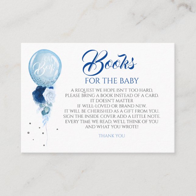 Blue Floral Baby Shower Books For Baby Business Card (Front)