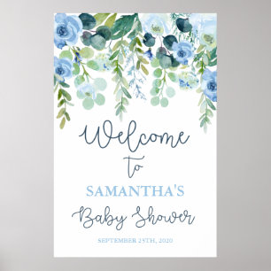 Blue floral Baby Shower Boy Welcome sign