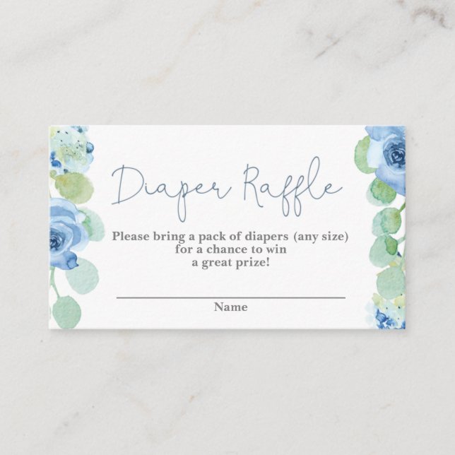 Blue floral Baby Shower Diaper Raffle Enclosure Card (Front)