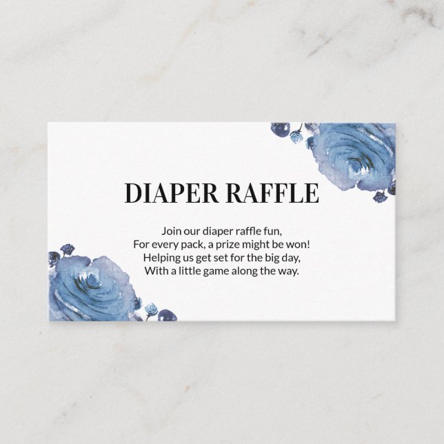 Blue Floral Baby Shower Diaper Raffle Enclosure Card (Front)