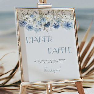 Blue Floral Baby Shower Diaper Raffle Poster