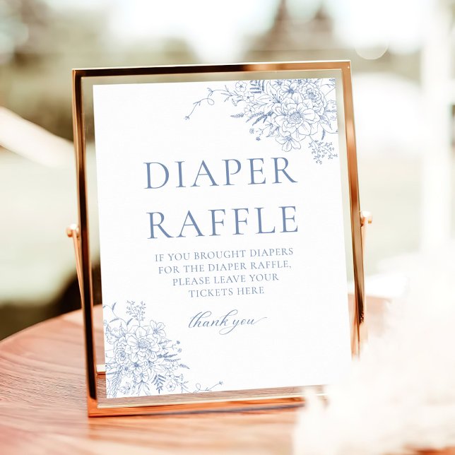 Blue Floral Baby Shower Diaper Raffle Poster (Creator Uploaded)