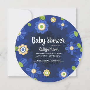 Blue Floral Baby Shower Invitation