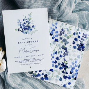 Blue Floral Baby Shower Invitation