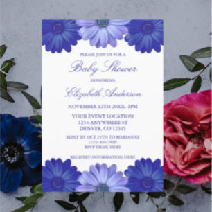 Blue Floral Baby Shower Invitation