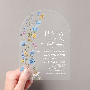 Blue Floral Baby Shower Invitation, Baby in Bloom Acrylic Invitations