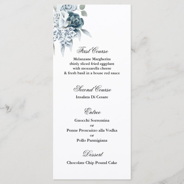 Blue floral baby shower Menu Template (Front)