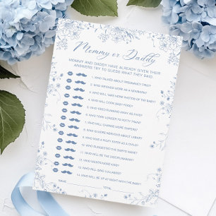 Blue Floral Baby Shower Mummy or Daddy Game Card