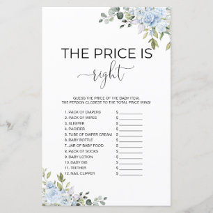 Blue Floral Baby Shower The Price Is Right Game