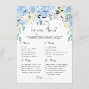 Blue Floral Baby Shower What's on Your Phone Game  Enclosure Card